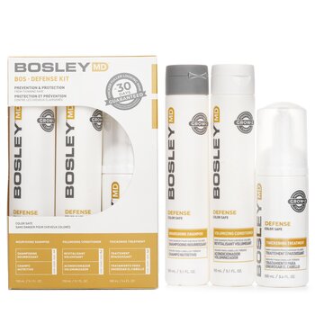 Bosley MD BosDefense Color Safe Starter Kit: Nourishing Shampoo 5.1oz+Volumizing Conditioner 5.1oz+Leave In Treatment 3.4oz